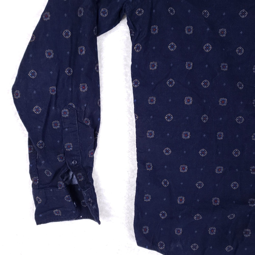 American Eagle Corduroy Button Up Men M Navy Blue Geometric Classic Fit‎ Shirt - Picture 3 of 8